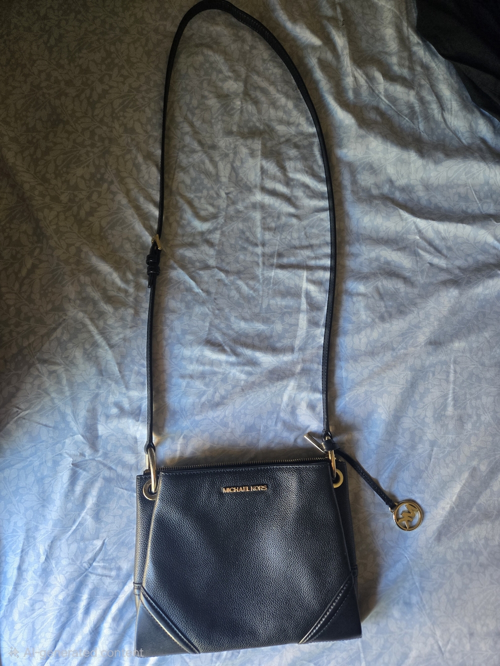 Michael Kors Black Leather Crossbody Bag with Gold Hardware